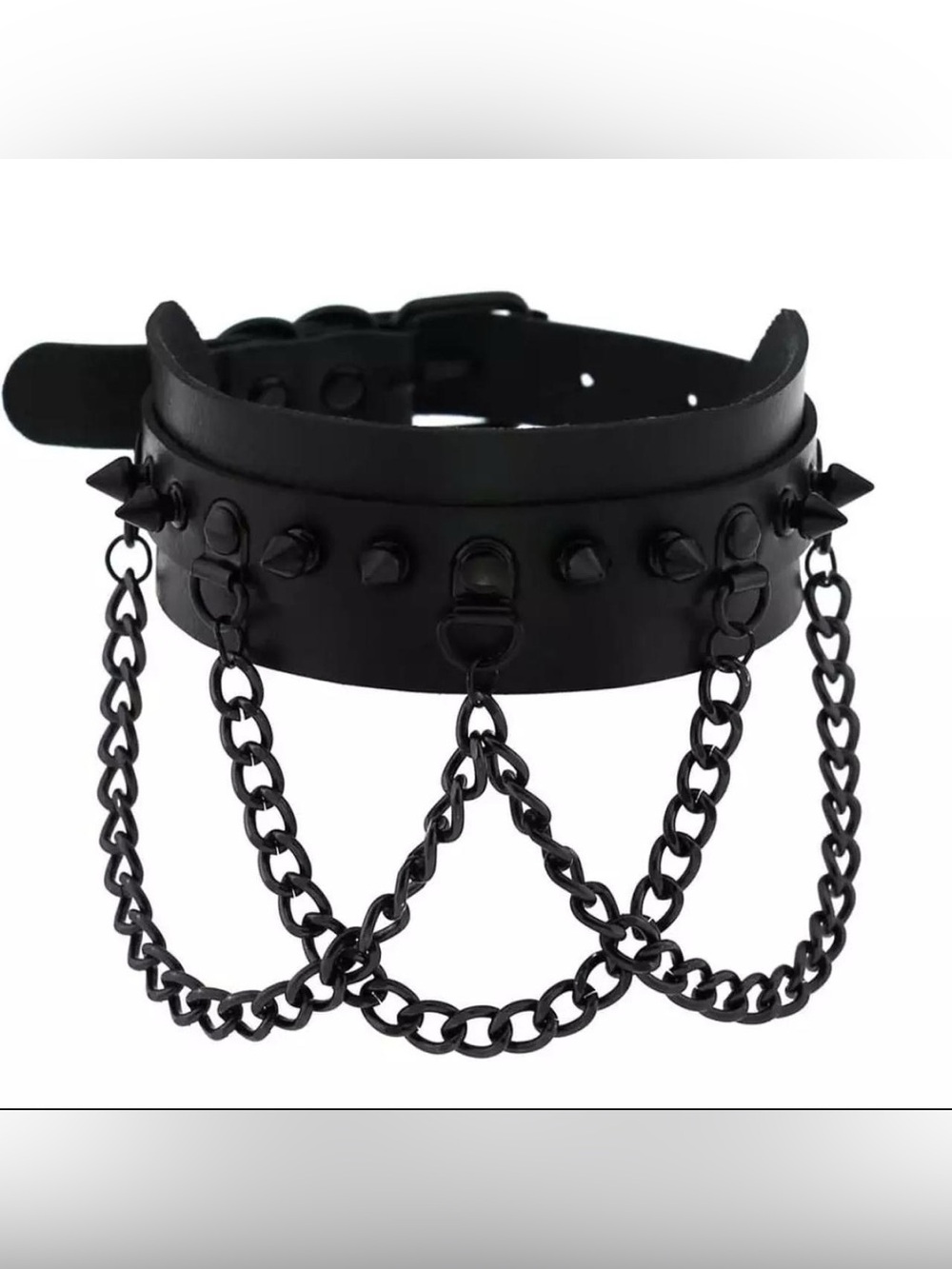 Riot Betty Black Criss Cross Studded Dangle Chain Choker.